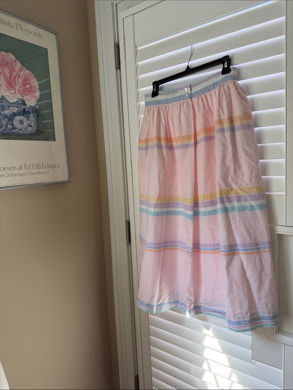 Vintage Eleanor Colton Pastel Stripe Midi Skirt - Lightweight Pink Striped Skirt